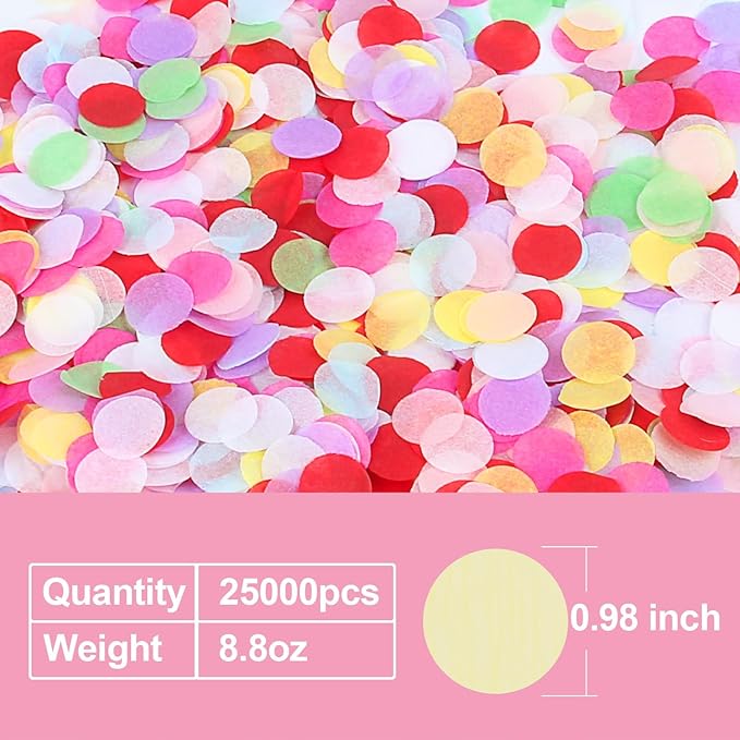 BATTIFE 7.1oz Colorful Tissue Paper Confetti, 1inch Large Bag Round Confetti for Wedding Birthday Party Celebrations, Multicolor 25000 Pieces