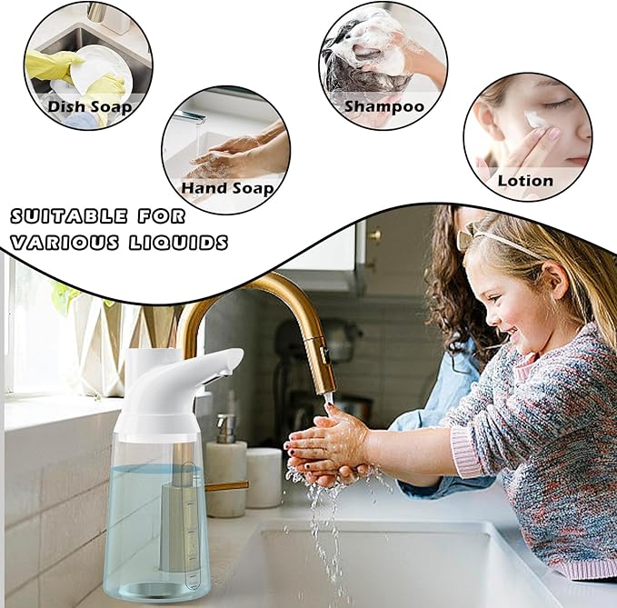 Automatic Liquid Soap Dispenser Touchless,4-Level Adjustable Modern White Bathroom Hand Soap Dispenser, Rechargeable Electric Motion Sensor Waterproof Pump for Kitchen (23.7oz/700ml)