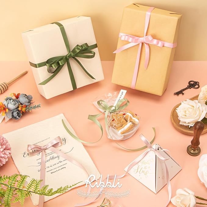 Ribbli Vanilla Double Faced Satin Ribbon,1/4” x Continuous 25 Yards,Use for Craft Bows Bouquet, Gift Wrapping, Wedding Decoration, Floral Arrangement