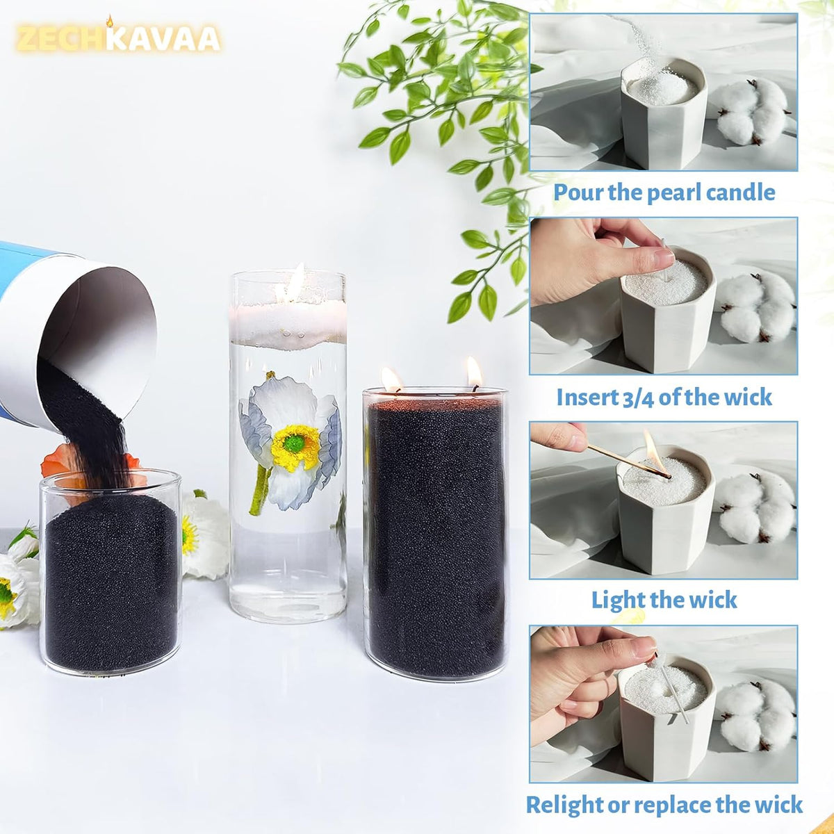 Sandalwood Scented Black Pearled Candle 18oz Luxury Sand Candle Granulated Wax - 30 Cotton Wicks – Wax for Candle Making Decorative Candles Smooth and Clean Burning Lasts up to 120 Hours