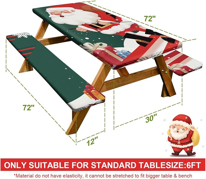 Picnic Table Cover with Bench Covers Set of 3, Elastic Fitted Tablecloth for 6 Foot Tables, Washable Polyester Tablecloths for Camping, Indoor & Outdoor