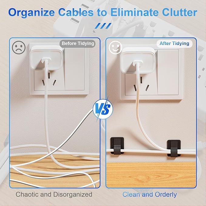 80Pcs Hook and Loop Cable Ties Under Desk Cable Management Adhesive Strips for Cord Hider Wire Organizer Computer Accessories for Desk Home Office Organization Essentials - Black