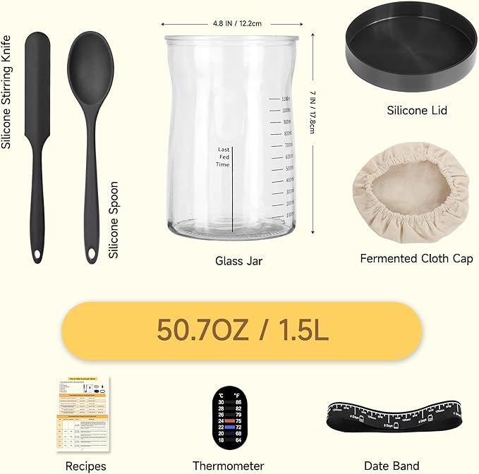 Pro Sourdough Starter Kit- 50oz Large Capacity Sourdough Starter Jar, 17 Flavorful Fermentation Recipes