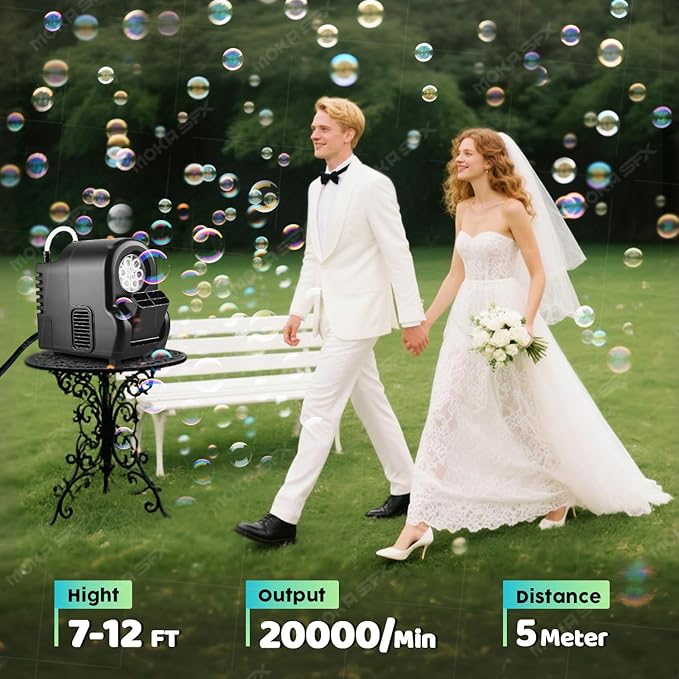 Moka Intelligent Fuel-efficient Bubble Machine with Remote Control & Battery Option - 5M Bubble Range,Continuous Operation for Halloween Party Christmas Holiday Events (Bubble)