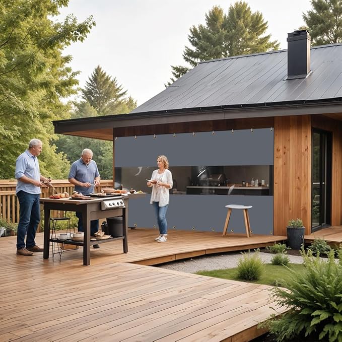 Covers & All Outdoor Clear Panel Curtain, 12 oz Vinyl Outdoor Curtains for Patio, Weather Resistant Waterproof Tarp with Brass Grommets for Pergola, Porch, Gazebos, Balcony (8'H x 7'W Feet, Gray)