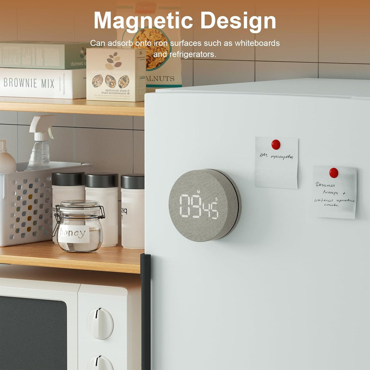 Avinia Fabric Digital Kitchen Timer, Rechargeable with Large LED Display 0-99Mins, Magnetic Countdown Timers for Home Classroom Office Fitness Grey