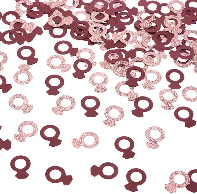 Glitter Diamond Ring Confetti Table Decoration for Engagement Bachelorette Bachelor Wedding Bridal Shower Party (Rose Gold Glitter,Burgundy,200pc)