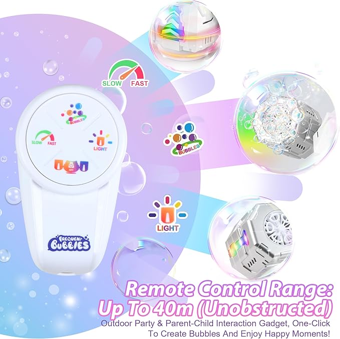 New RC Bubble Machine with RGB Lights, 360° Auto Rotation Bubbles Toy, Rechargeable Battery, Bubble Blower Maker for Kids, Parties, Birthday Gift, Weddings, Indoor Outdoor Activity, Silver-Purple