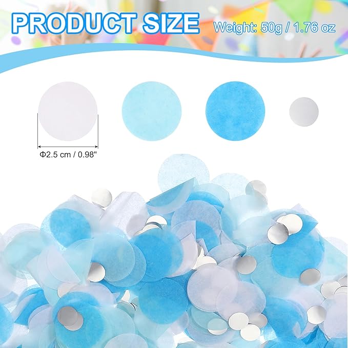 PATIKIL Round Tissue Paper Confetti 1 Inch, Table Confetti Circle Dots for Wedding Birthday Party Balloon Decorations(1.76 oz),Light Blue/White