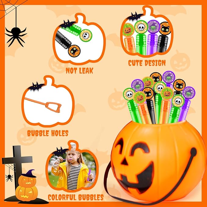 Halloween Party Favors Supplies for Kids 64-200 Pack, Bulk Mini Bubble Wands Toys Gifts for Toddlers, Non Candy Trick or Treat Bucket Stuffers Fillers, Halloween Classroom Goodies Stuff for Boys Girls