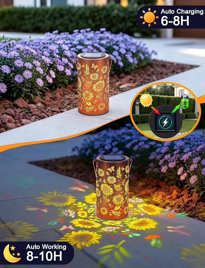 Colorful Solar Lanterns Outdoor Waterproof, Birthday Gifts for Women Mom Grandma, Hanging Sunflower Solar Lanterns, Metal Lanterns Decorative Outdoor for Yard, Patio, Porch, Garden