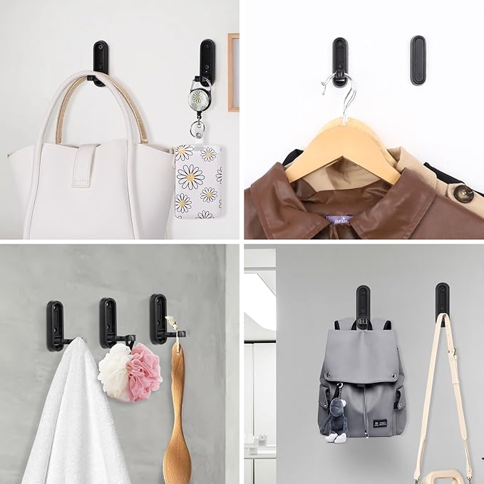 Dntorx Folding Coat Hooks, 4 Pcs Foldable Black Wall Hooks Heavy Duty Foldable Hook Bathroom Towel Hooks Robe Hooks Wall Mounted for Hanging Coat Towels Clothes Hat Bags Keys