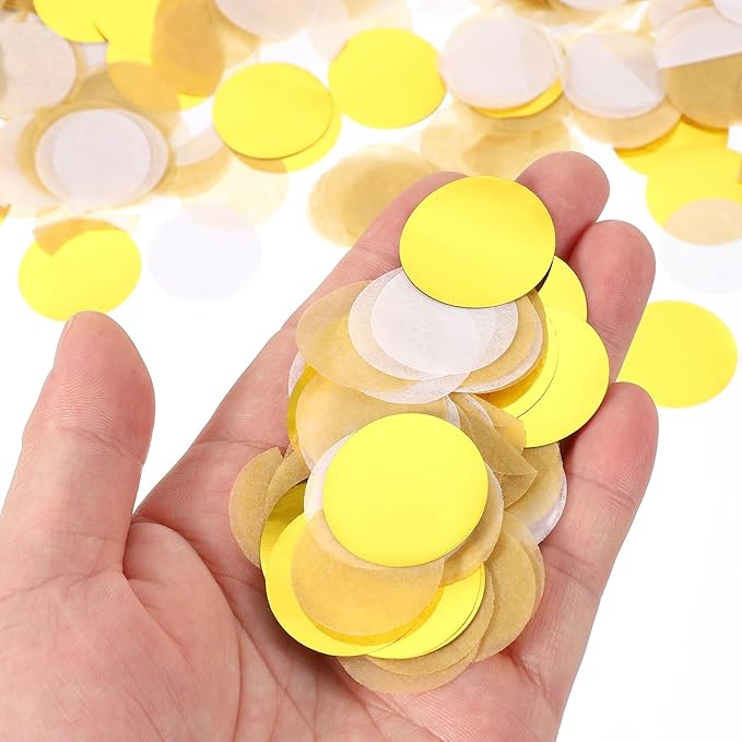 PATIKIL Round Tissue Paper Confetti 1 Inch, Table Confetti Circle Dots for Wedding Birthday Party Balloon Decorations(1.76 oz),White/Gold