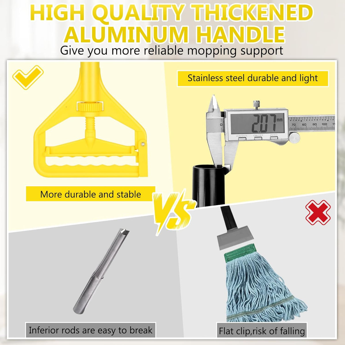 Beyoco Heavy Duty Commercial Industrial Cotton Mop with Long Handle,Looped-End String Wet Mops with Replacement Mop Head for Home,Garage,Office, Workshop, Warehouse Floor Cleaning