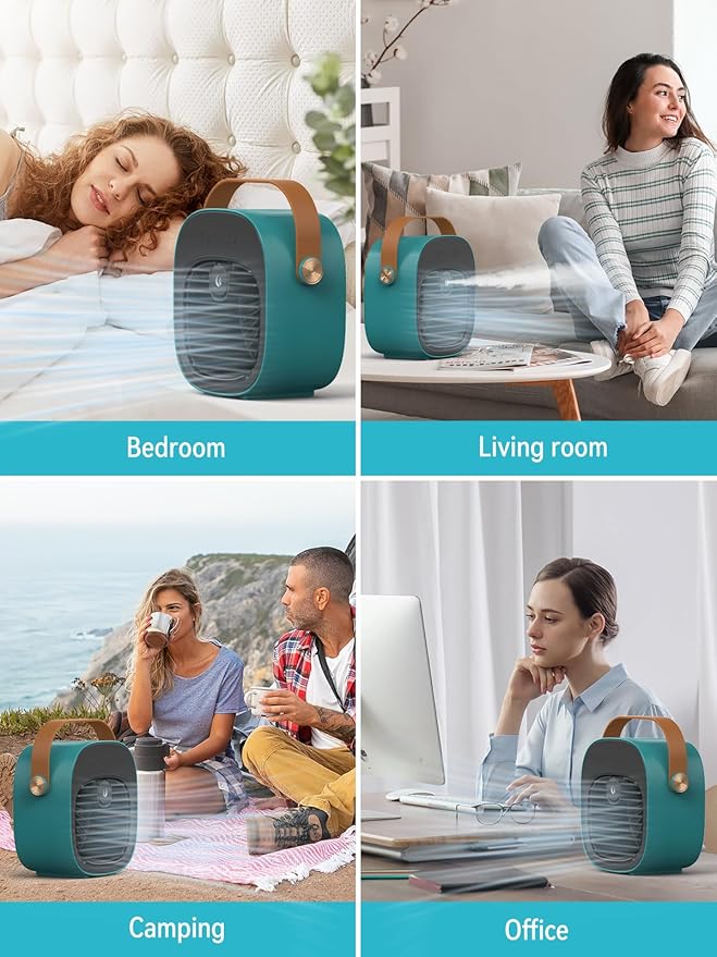 Portable Air Conditioner -5200mAh Rechargeable Personal Air Cooler, Green Mini Air Conditioner with 3 Speeds, Quiet Desk Cooling Fan for Home, Bedroom, Travel, Office, Outdoor, Indoor