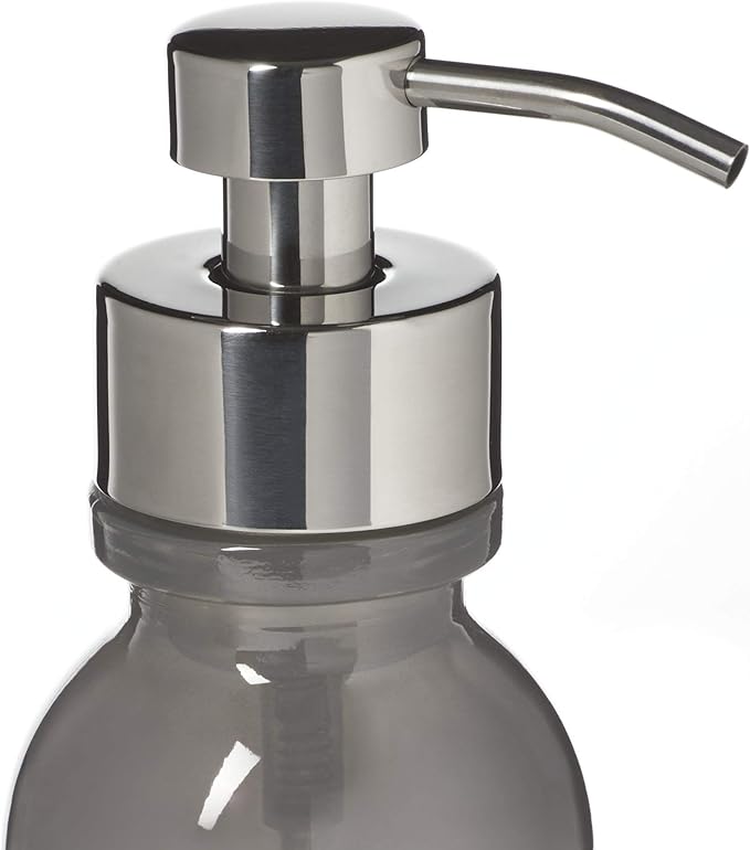 Gray 16oz Glass Soap Holder with Chrome Pump for Foaming Soap, Includes Non Slip Counter Protector, Dispenser for Foaming Bath or Hand Soap by Industrial Rewind® (Gray/Chrome)