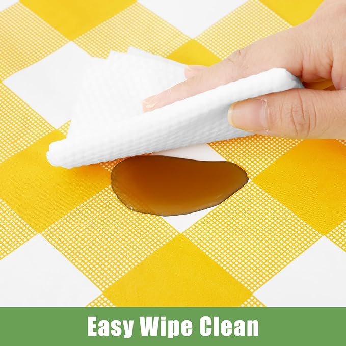 Smiry 10 Pack Yellow Gingham Disposable Tablecloths - 54" x 108" Heavy Duty Plastic Table Cloth, Waterproof Buffalo Plaid Table Covers for Picnic, Banquets, Outdoor Parties