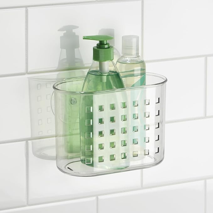 iDesign Small Suction Shower Basket for Bathroom Storage - Set of 2 - Clear - Made in USA