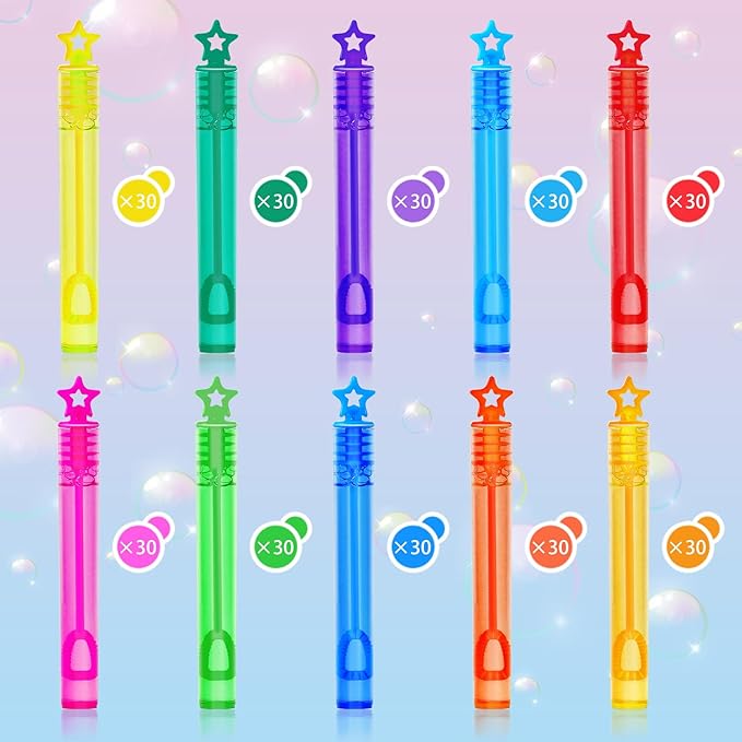 300 Piece Mini Bubble Wands in 10 Colors, Party Favors Bulk for Kids, Themed Birthday, Carnival, Wedding, Classroom Prizes, Summer Outdoor Gifts for Boys Girls, Ideal Goodies Bags Stuffer