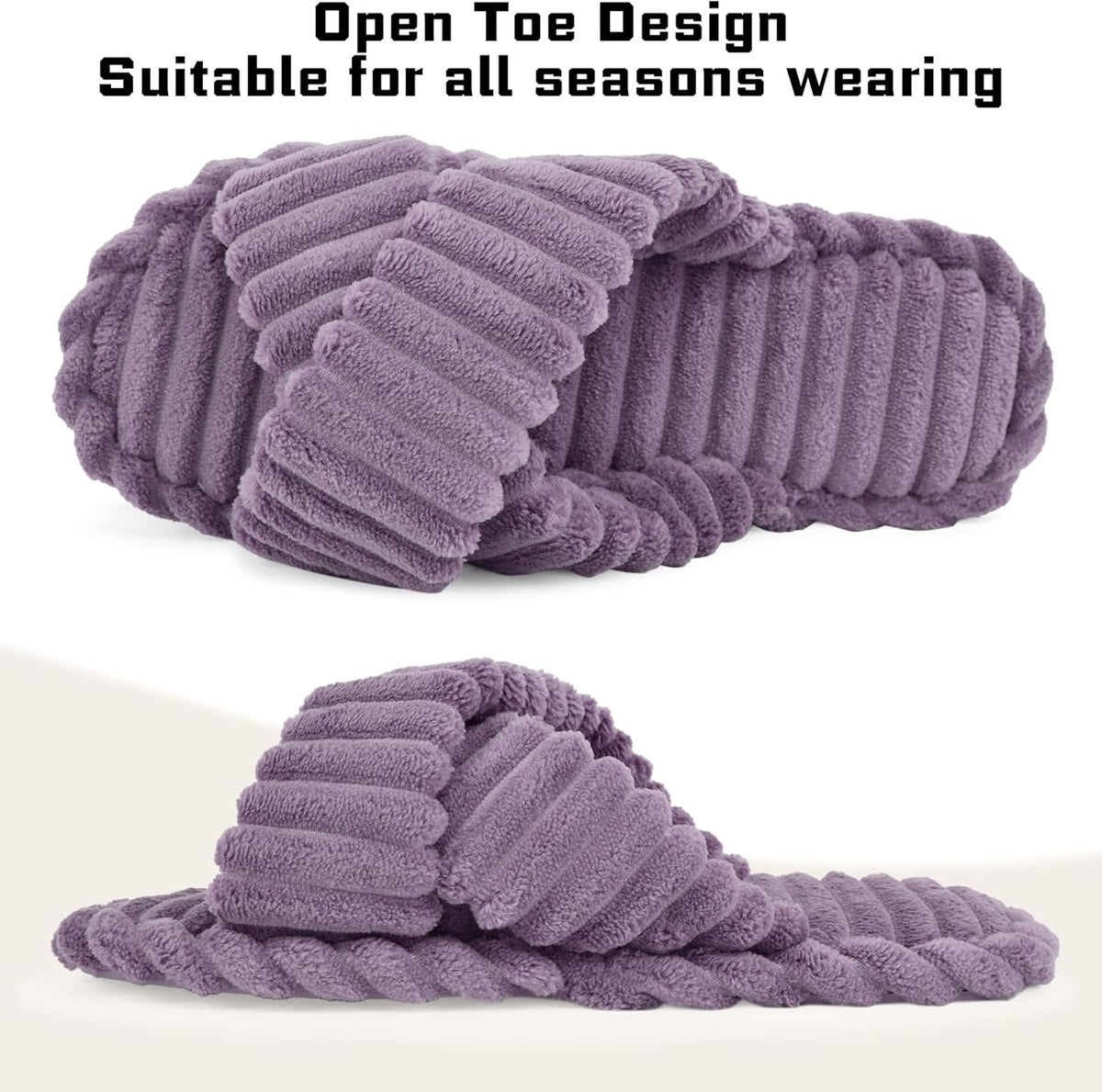 ZOORON Women's Cozy Slippers Crossbands & Durable Foam - Soft Plush Lined Non-Slip Indoor Outdoor Open Toe Shoes Trendy Gift