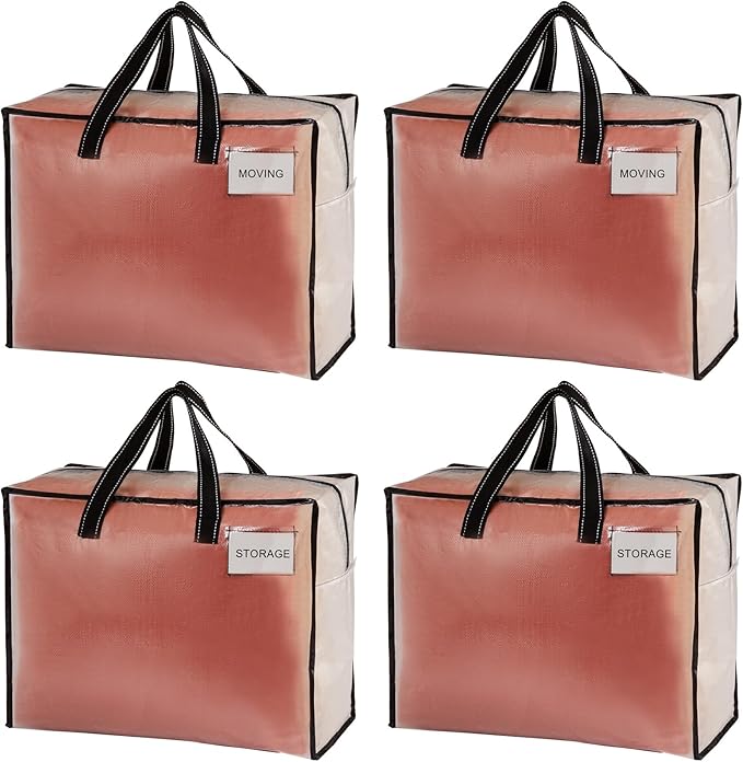 VENO 4 Pack Heavy Duty Moving Bags, Storage Bags, Packing Supplies, Top Zipper, Storage Totes for Camping, Clothes, Bedding, Comforters, Pillows (13 Gallon Clear, 4 Pack)