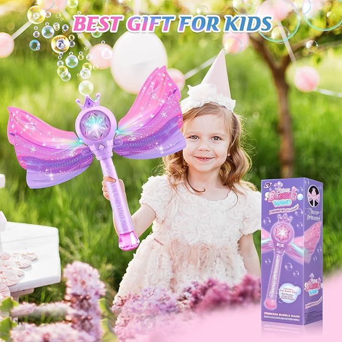 Bubble Wands for Kids Girls - LED Light & Music Bubble Machine: 3 AA Batteries & 2 Bubble Solutions, Outdoor Party Birthday Toys for Toddlers, Gift for 3 4 5 6 7 8 Year Old Girls, Purple