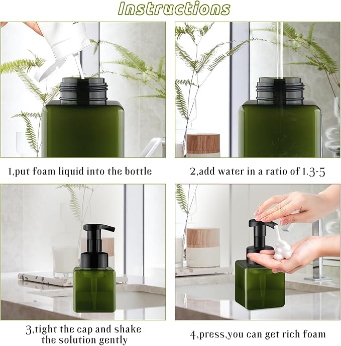 3 Pack Foaming Soap Dispenser Empty Plastic Foam Pump Bottle Refillable Foam Soap Bottle Dispenser for Shampoo Liquid Soap Face Wash (Green, 250ml/8.3oz)