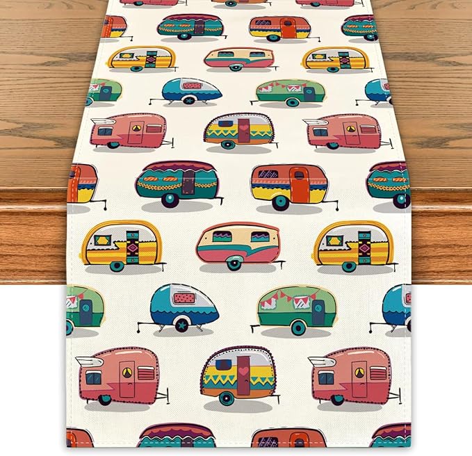 Camping Table Runner Picnic Table Cover Happy Camper Party Decor Camping Party Decorations for Spring Summer