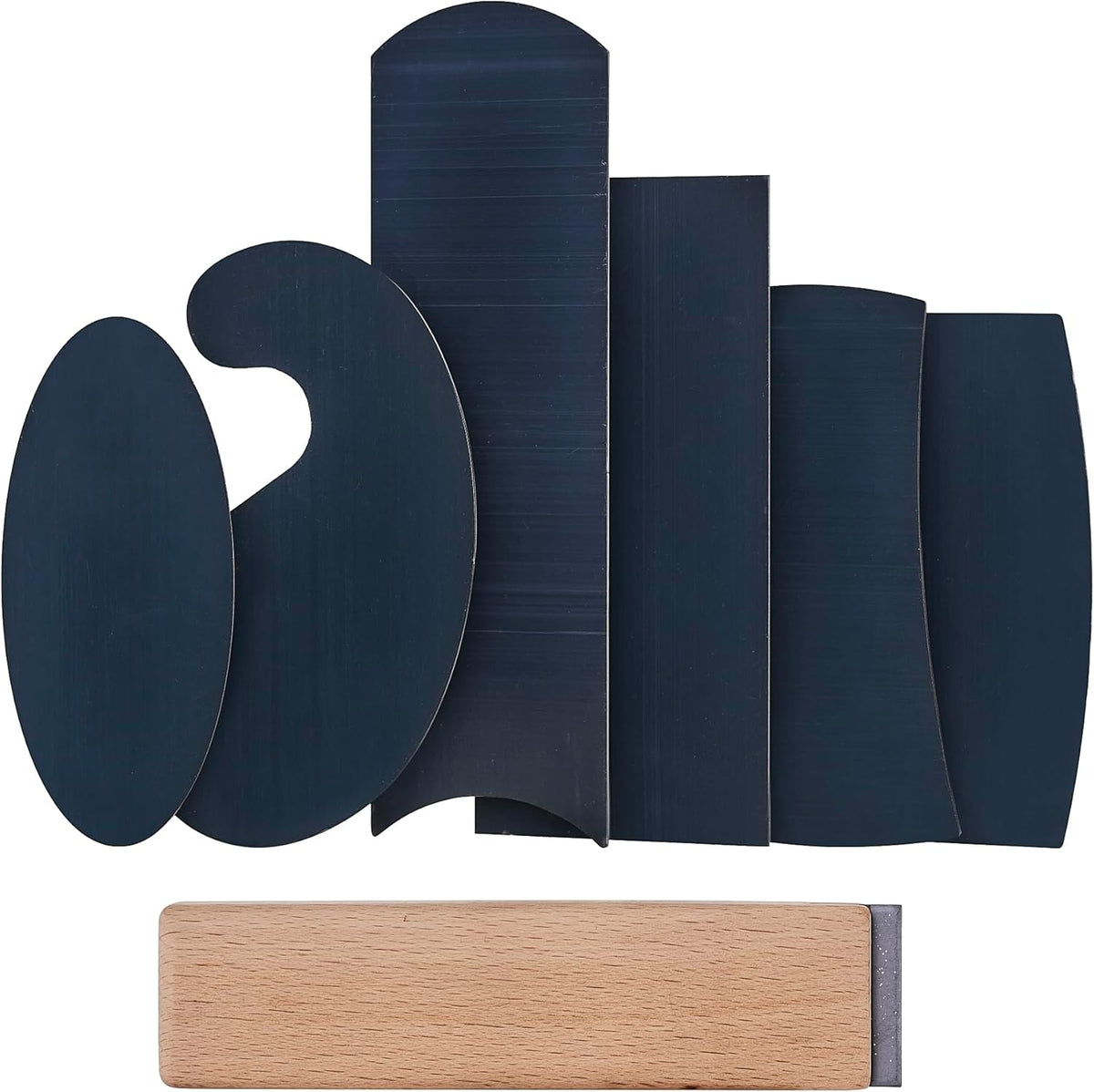 New Cabinet Scraper Cards and Cabinet Scraper Burnisher with 6 Piece Multi-Shaped Scraper Set 1 Oval 2 Double Convex/concave 1 Rectangle 1 Curved and