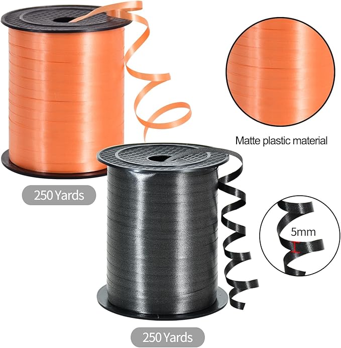 TONIFUL 500 Yards Curling Ribbon-Balloon Ribbon-Balloon String for Art&Craft Decor,Gift Wrapping,Ribbons and Bows for Halloween Christmas New Year Birthday Gifts Supplies (Black Orange)