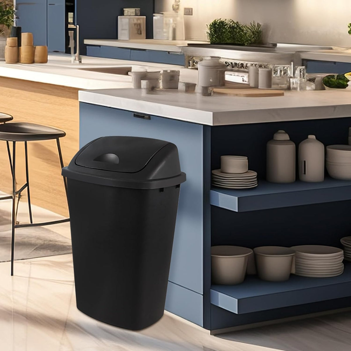 Zopnny 4-Pack Lidded Trash Can, 13 Gallon Black Plastic Garbage Bin with Lid for Office, Bedroom, Bathroom