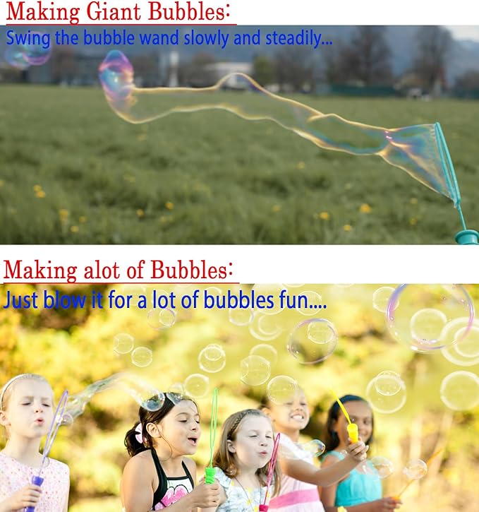 GIFTEXPRESS 12Pcs 14" Big Bubble Wands and Solution - Large Bubble Wands and Bubble Refills Solution for Kids Birthday Party, Easter, Pool, Beach, Park, Summer BBQ Party
