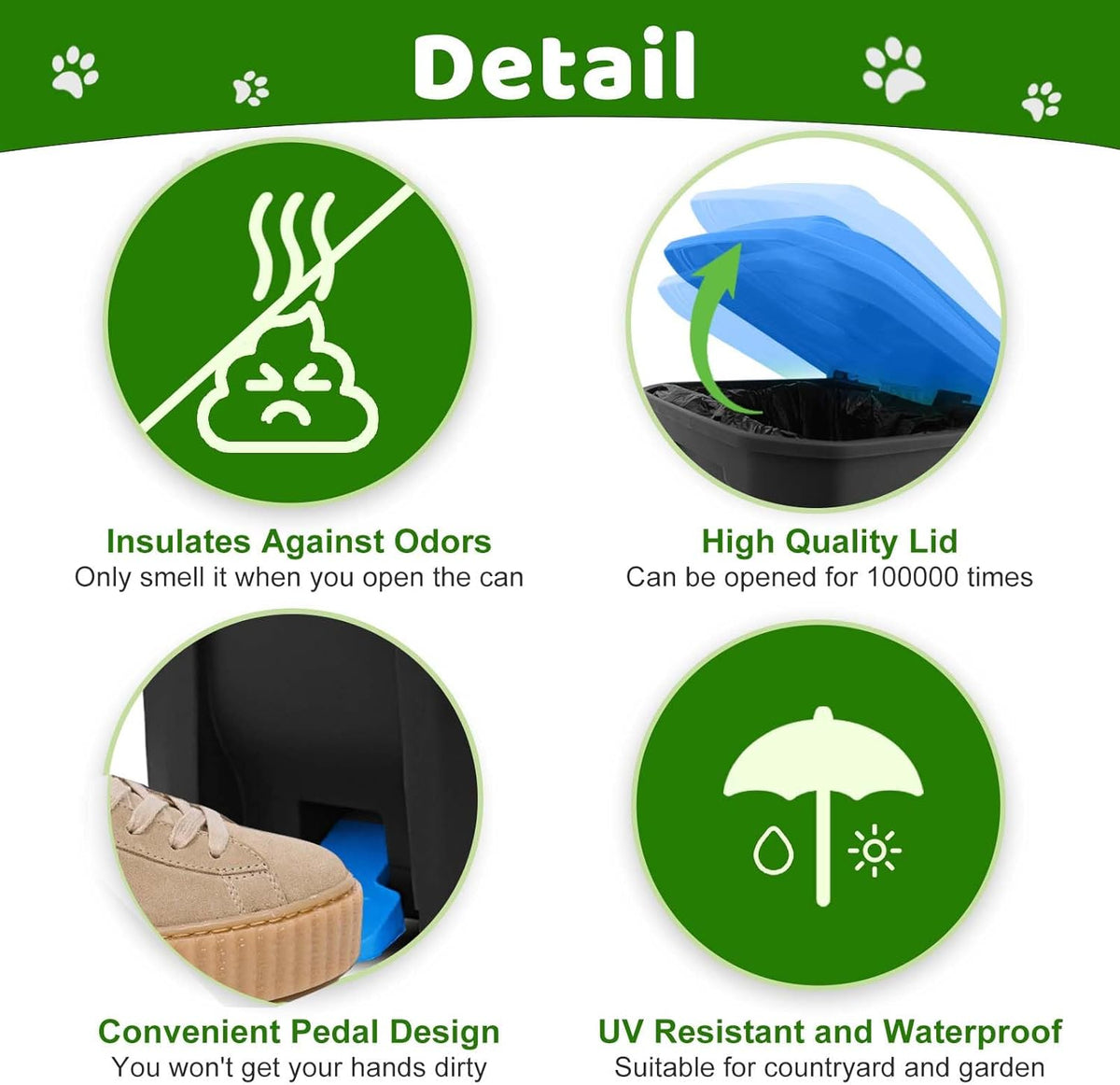 Dog Poop Trash Can Outside, 20L/5Gallon Dog Waste Trash Can with Lid, Pedal and Removable Inner Waste Bin, Pet Poop Bucket with 100 Bags, Blue