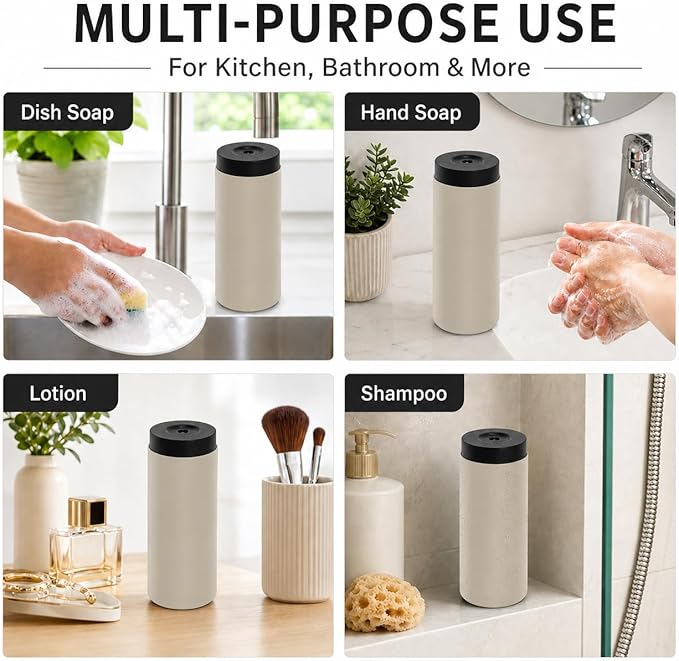 Silicone Dish Soap Dispenser, 8 Oz Refillable Squeeze Bottle, Leakproof for Kitchen Sink, Light Gray