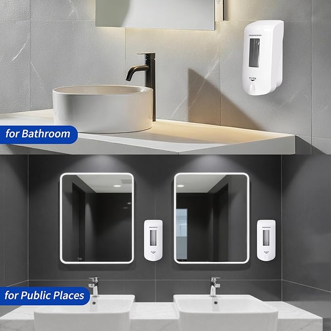Manual Foaming Soap Dispenser,1000ml Wall Mounted Hand Soap Dispenser,Large Viewing Window,Super Easy Refills,for Commercial & Home, Pearl White