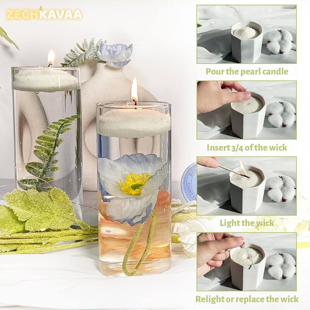 Unscented Light Green Pearled Candle 18oz Luxury Sand Candle Granulated Wax - 30 Cotton Wicks – Wax for Candle Making Decorative Candles Smooth and Clean Burning Lasts up to 120 Hours