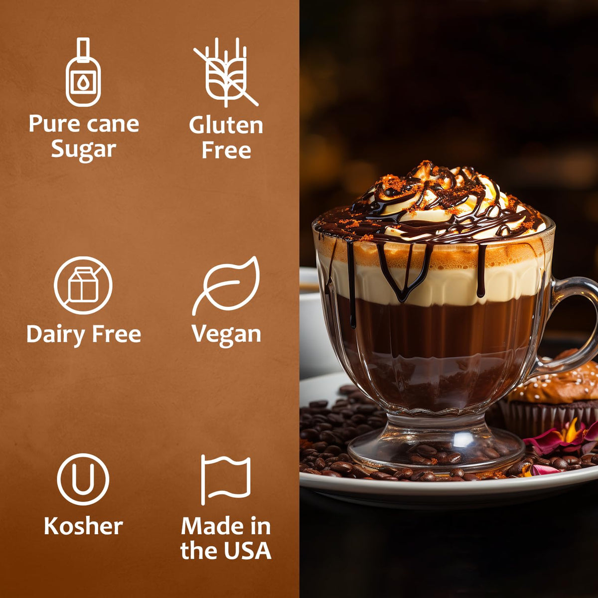 Syruvia Cupcake Coffee Syrup - 25.4 fl oz - Kosher Syrups, Gluten Free, No Coloring, Perfect for Drinks, Soda, Shakes, Desserts, and More.