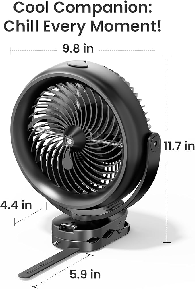 Koonie 10000mAh Battery Operated Misting Fan with Clip, Portable 8'' Mist Fan for Desk with Max. 48 Hours Runtime, 3Speeds, 2 Spray Modes, 200ML Tank for Golf Cart Home Office Travel Camping Stroller