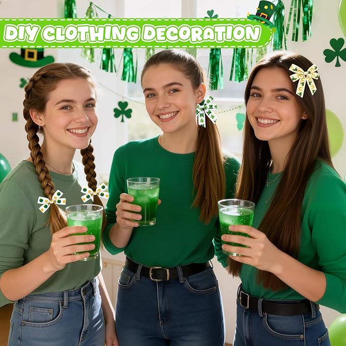 6 Roll Saint Patrick's Decor Ribbons, 3/8 Inch x 30 Yard Green Hat Clover Grosgrain Ribbon, Coin St. Patrick's Day Craft Ribbon for Gifts Wrapping Wreath DIY Bows Making Party Decoration