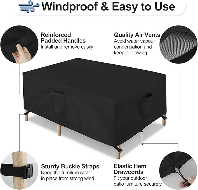 OutdoorLines Outdoor Waterproof Patio Table Furniture Set Covers - Rectangle Couch Sectional Cover Outside Weatherproof Patio Furniture Covering for Deck, Lawn and Backyard 74"L x 47"W x 28"H, Black