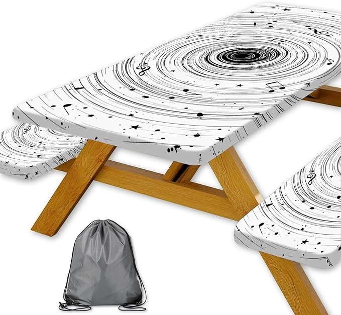 Picnic Table Cover with Bench Covers Camping Essentials Abstract Art Cosmic Vortex Pattern Waterproof Oilproof Fitted Camping Tablecloth Cover with Elastic Edge for Indoor Outdoor 3 PCS 30x96 Inch
