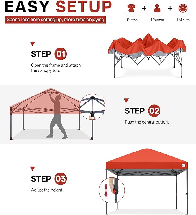 ABCCANOPY 8x8 Pop Up Canopy Tent, Easy Setup Instant Shelter with Wheeled Bag, Heavy Duty Outdoor Canopy for Beach, Market, Backyard, UV Protection, Outdoor Weather Protection (Reddish Orange, 8x8)