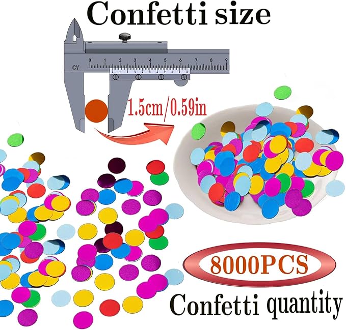 Multi Color Round Foil Confetti Beautiful Rainbow Metallic Table Confetti Glitter for Fill Balloons, Wedding,Birthday,Party,Festival Decoration(8000PCS)