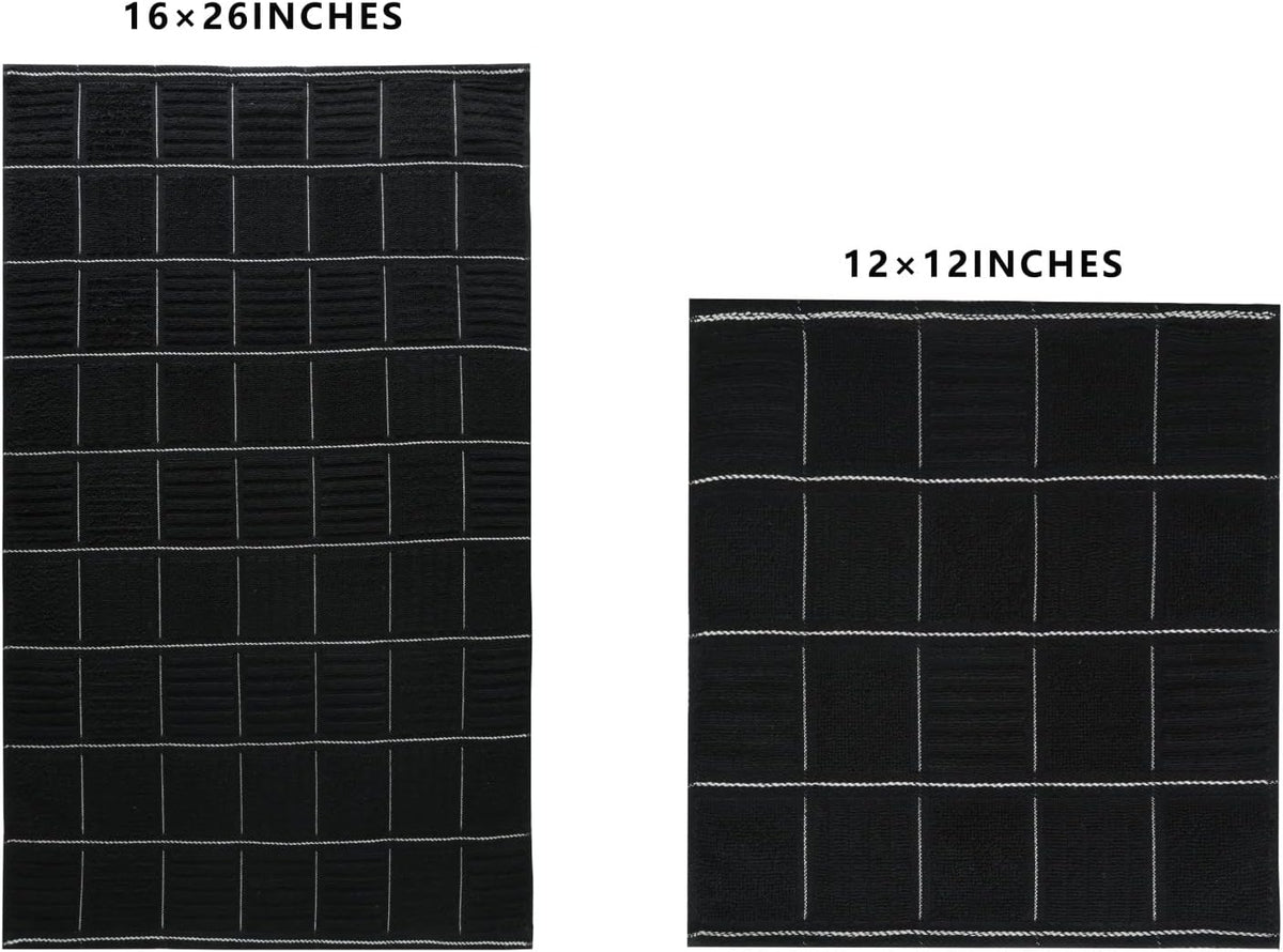Glynniss Kitchen Towels and Dishcloths Set, Absorbent Dish Towels and Dish Cloths Set for Washing Dishes, Cleaning and Drying Use Pack of 8 (Black)