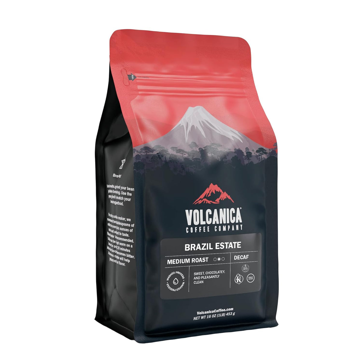 Volcanica Brazil Decaf Coffee, Bracosta Estate, Whole Bean, Swiss Water Processed, Fresh Roasted, Kosher, 16-ounce