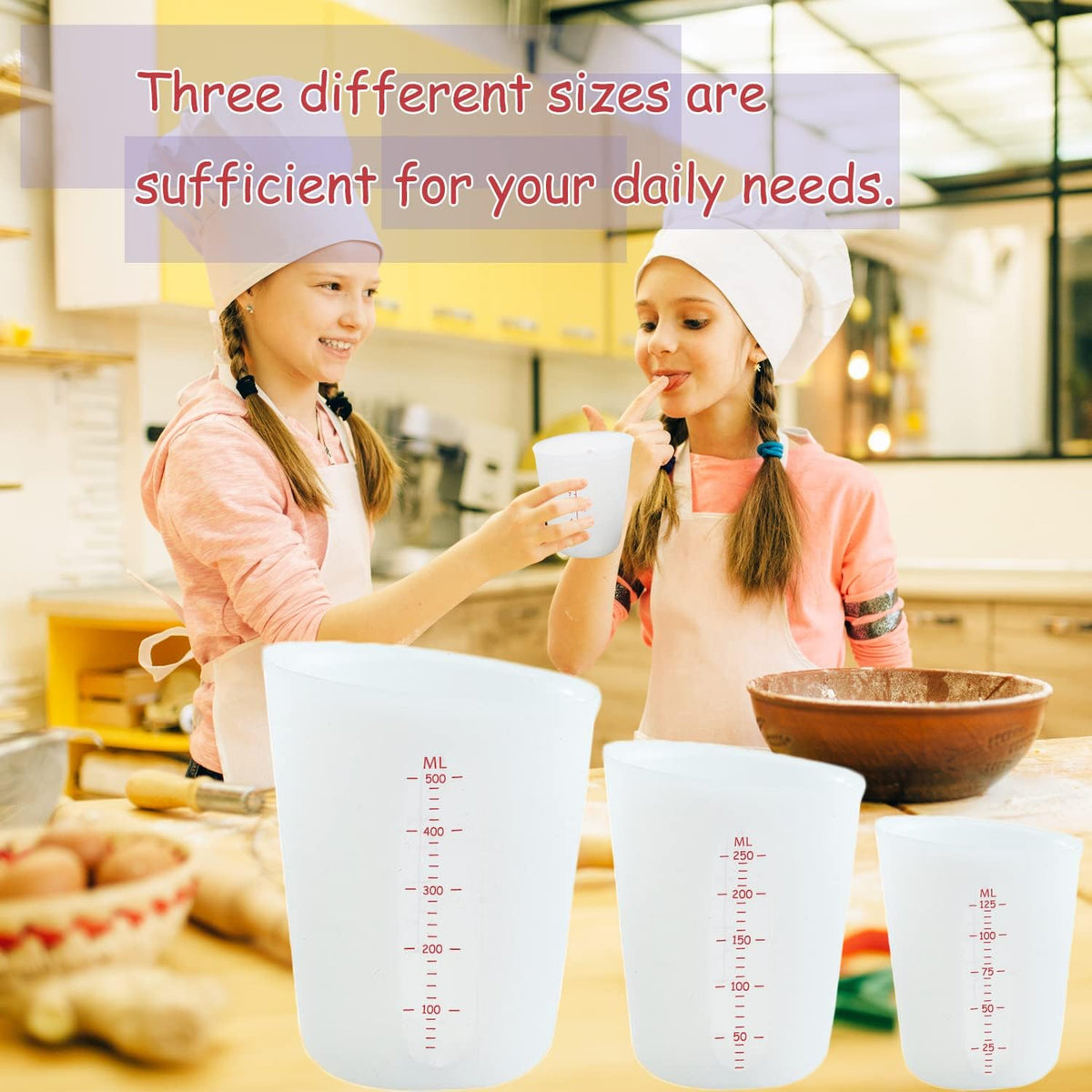 3 PCS Silicone Flexible Measuring Cups,Melting Cups for Epoxy Resin,Butter,Chocolate and More,2 Cup&1 Cup&1/2 Cup