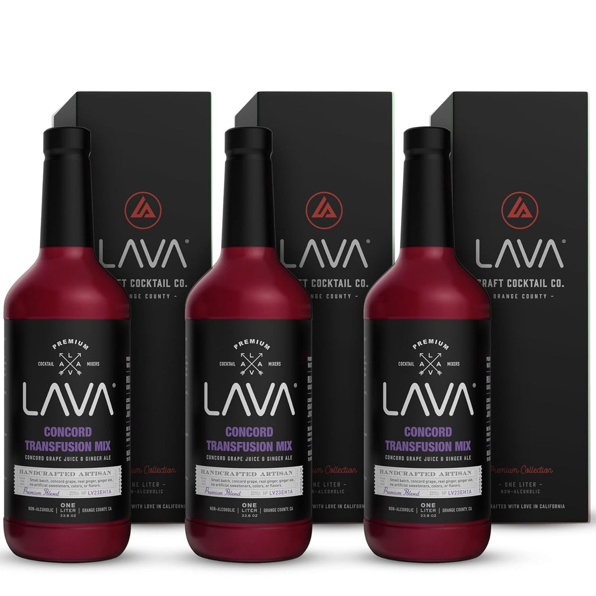 Lava Premium Concord Transfusion Mix made with concord grape juice, real ginger, ginger ale, no artificial sweeteners, 1-Liter (33.8oz) Glass Bottle