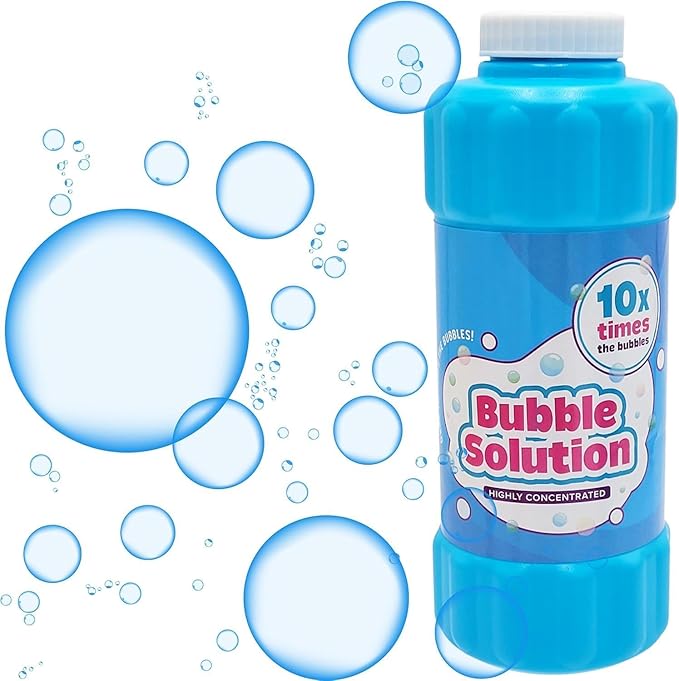 Blue 16oz Concentrated Bubble Solution 4-Pack, Refills up to 1.25 Gallons, Non-Toxic Concentrated Solution for Bubble Machines, Giant Bubble Wands, Bubble Gun and Blowers