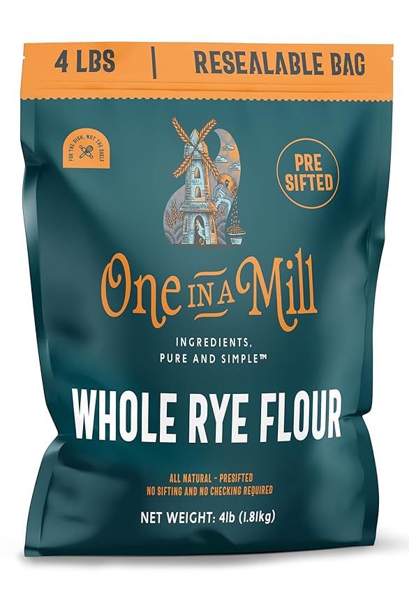 One in a Mill Whole Rye Flour 4LB, 100% All-Natural Unbleached Pre-sifted Bread Flour for Baking Cakes, Pie Crusts & Artisan Doughs