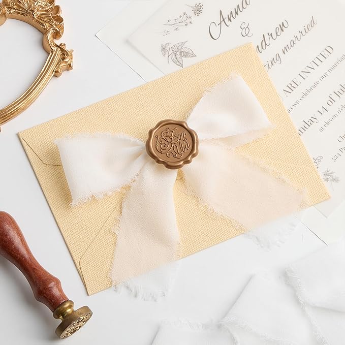 White Chiffon Ribbon 1.5" x 21 Yd Handmade Fringe Silk Chiffon Fabric Ribbon for Gift Wrapping Wedding Invitation Bridal Flower Bouquet DIY Crafts Home Decor